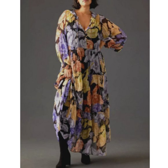 Anthropologie Dresses & Skirts - Anthropologie 2X NWT The Marais Printed Chiffon Maxi Dress Purple Floral New